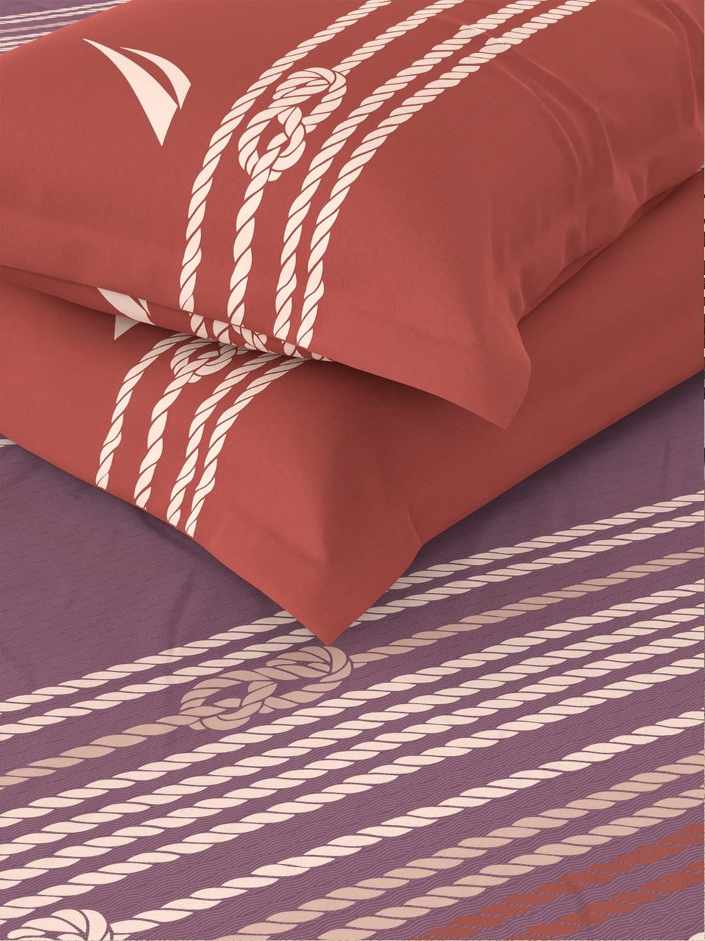 Nautica Purple & Orange Striped Cotton 160 TC King Bedsheet With 2 Pillow Covers | Grocsy