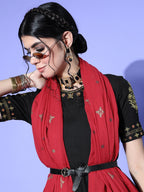HERE&NOW Women Black & Red Embroidered Kurta Set | Grocsy