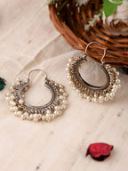 Shoshaa Silver-Toned & White Contemporary Hoop Earrings | Grocsy