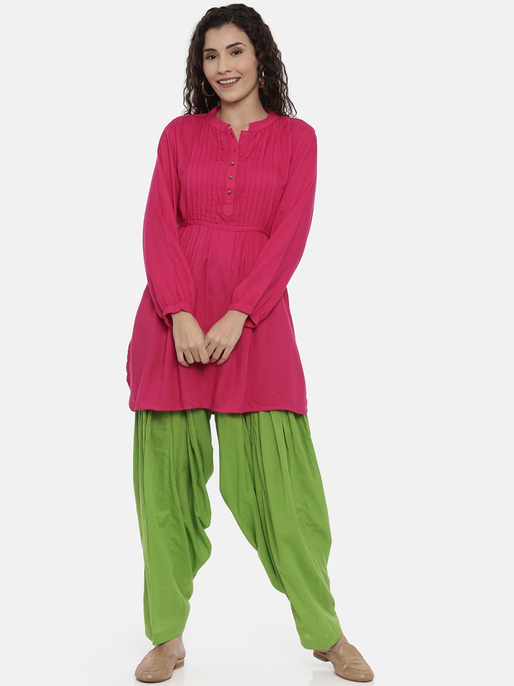 Souchii Lime Green Solid Loose-Fit Patiala | Grocsy