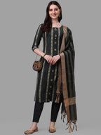 HERE&NOW Green Striped Pure Cotton Kurta With Trousers & Dupatta | Grocsy