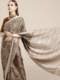 Saree Mall Cream-Coloured & Brown Paisley Printed Pashmina Silk Bagru Saree | Grocsy