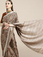 Saree Mall Cream-Coloured & Brown Paisley Printed Pashmina Silk Bagru Saree | Grocsy