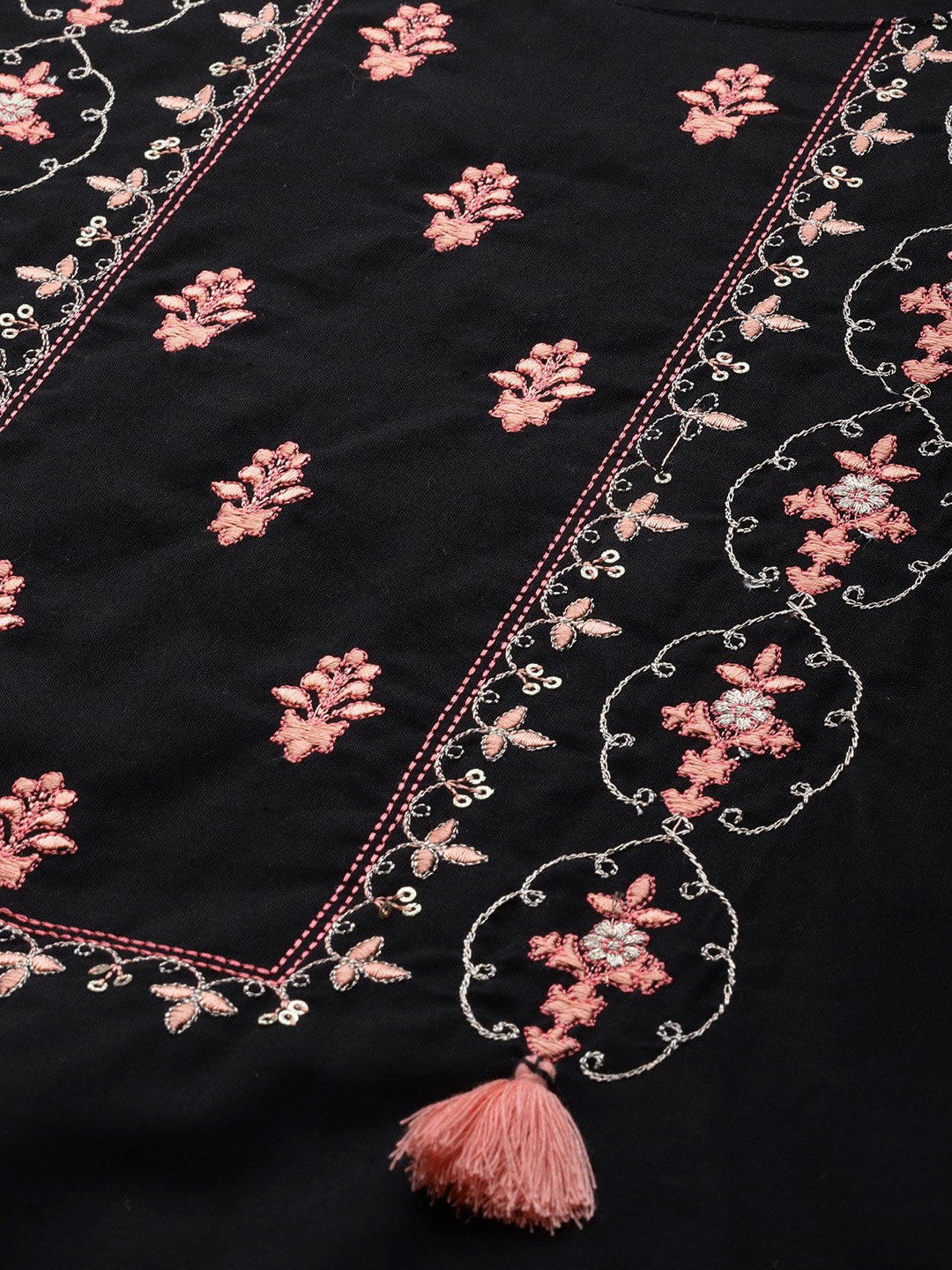 Sangria Women Black & Peach-Coloured Cotton Embroidered Straight Kurta with Dhoti Pants | Grocsy