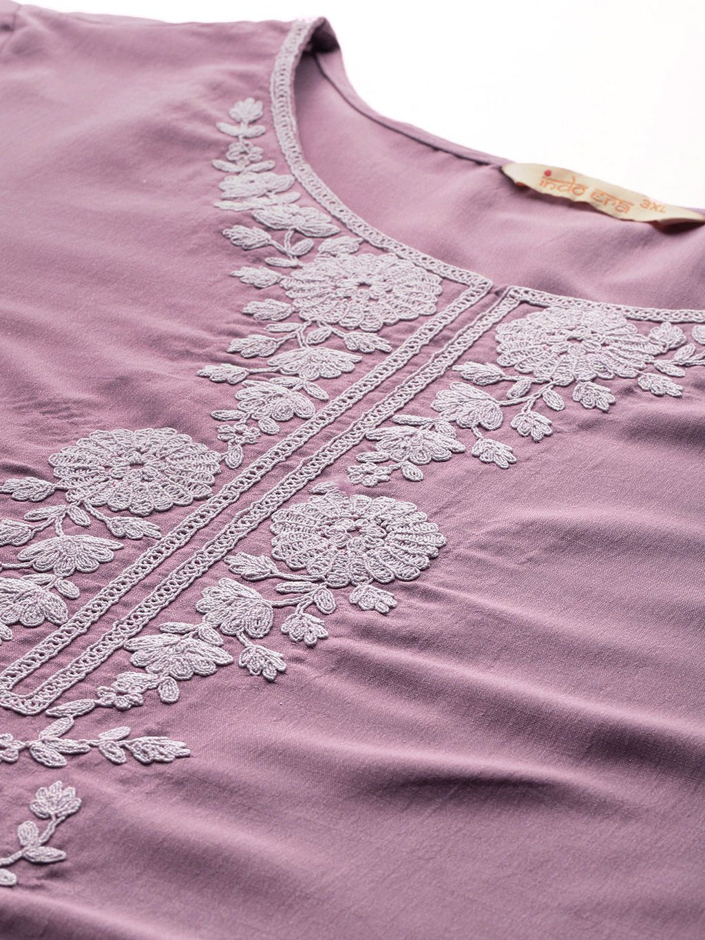 Indo Era Plus Size Floral Embroidered Thread Work Kurta With Trousers & Dupatta | Grocsy