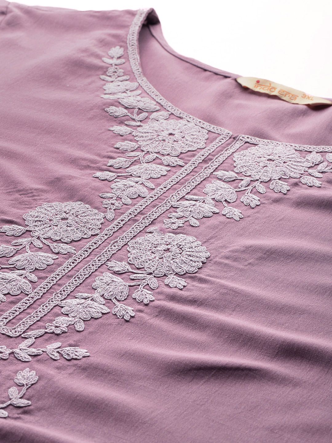 Indo Era Plus Size Floral Embroidered Thread Work Kurta With Trousers & Dupatta | Grocsy