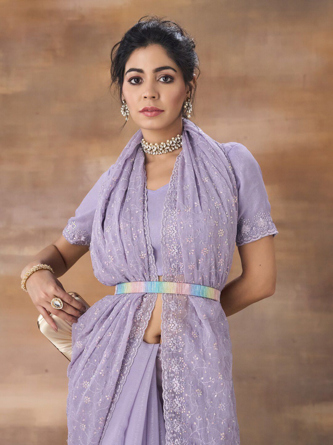 kasee Embroidered Floral Sequinned Saree | Grocsy