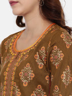 Souchii Brown & Mustard Printed Straight Kurta | Grocsy