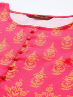 Sangria Women Pink & Yellow Ethnic Motifs Printed Kurta with Trousers | Grocsy