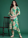Indo Era Women Floral Printed Regular Pure Cotton Kurta with Trousers | Grocsy