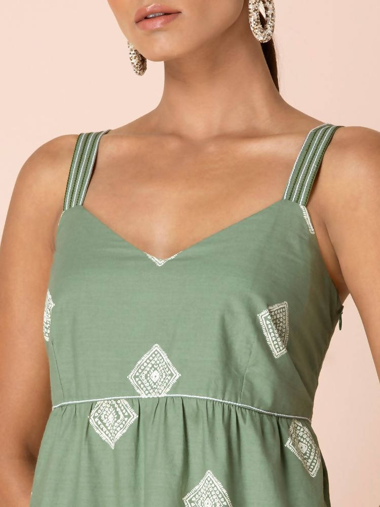 Indya Green Tribal Tiered Maxi Dress | Grocsy