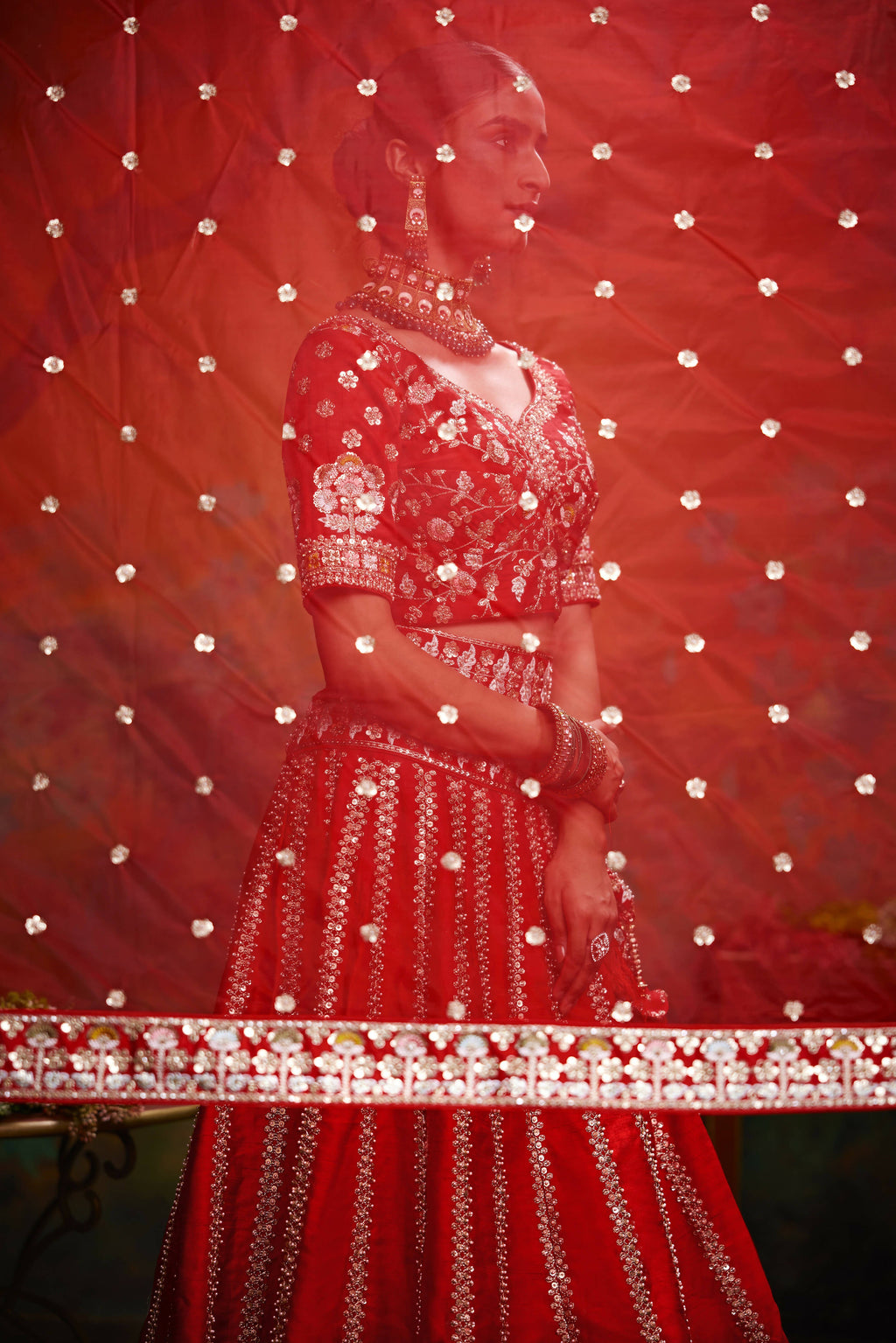 House of Panchhi Red Pure Silk Moti & Zarkan heavy embroidery Lehenga choli & Dupatta | Grocsy