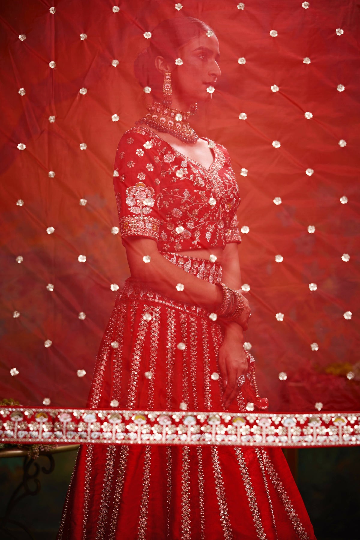 House of Panchhi Red Pure Silk Moti & Zarkan heavy embroidery Lehenga choli & Dupatta | Grocsy