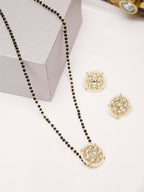 Gold-Polished Black Kundan Beaded Mangalsutra With Studs - Ruby Raang | Grocsy