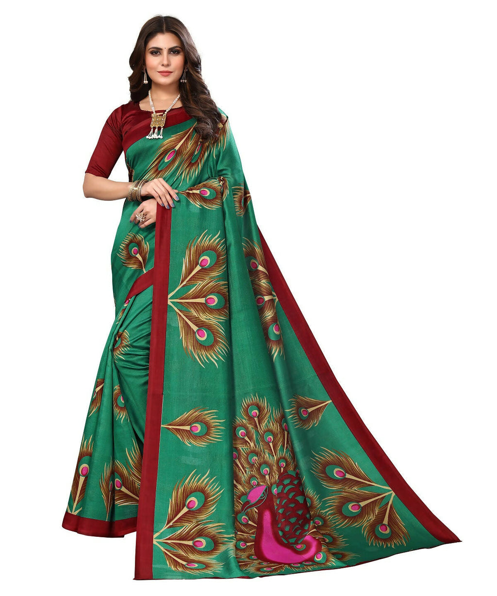 Vamika green Printed Art Silk Saree | Grocsy