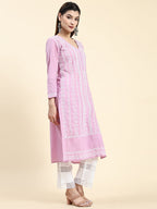 HOUSE OF KARI Cotton Floral Embroidered Chikankari Kurta | Grocsy