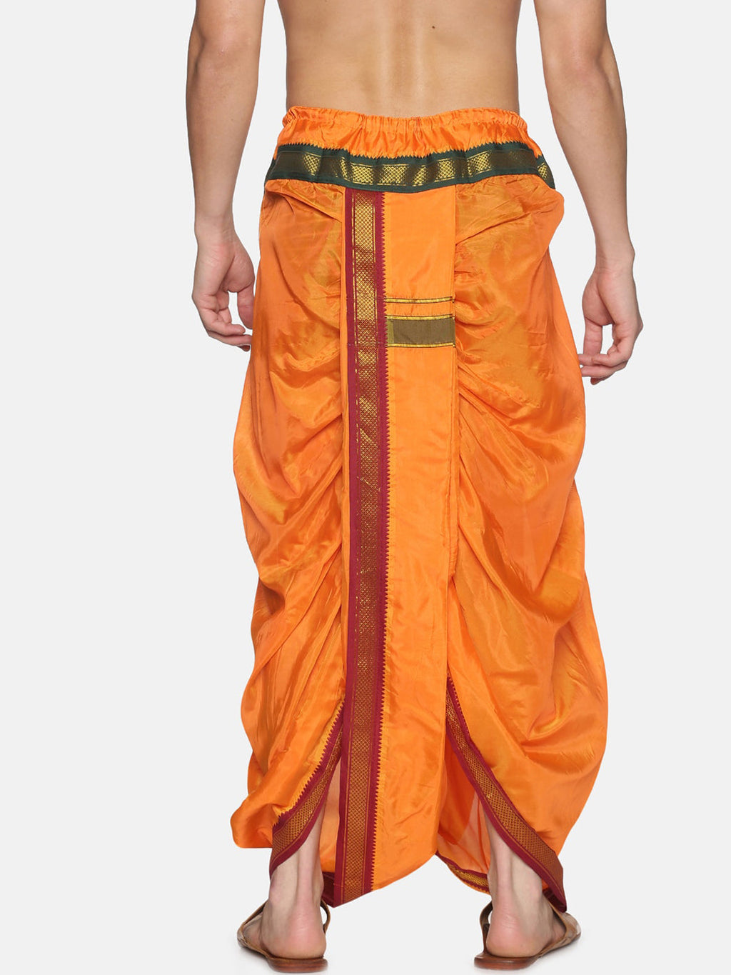 Sethukrishna Men Orange & Green Solid Readymade Dhoti Pant | Grocsy