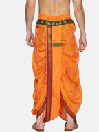 Sethukrishna Men Orange & Green Solid Readymade Dhoti Pant | Grocsy