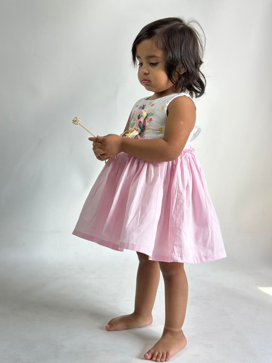 ArthLife White And Pink Unicorn Embroidered Dress | Grocsy