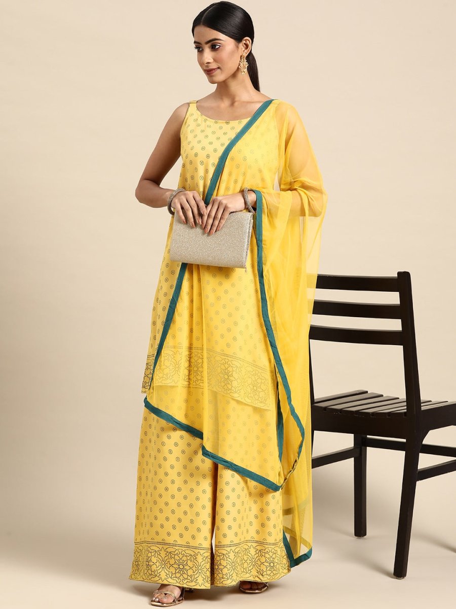 All About You Women Yellow Printed Kurta with Palazzos & Dupatta | Grocsy