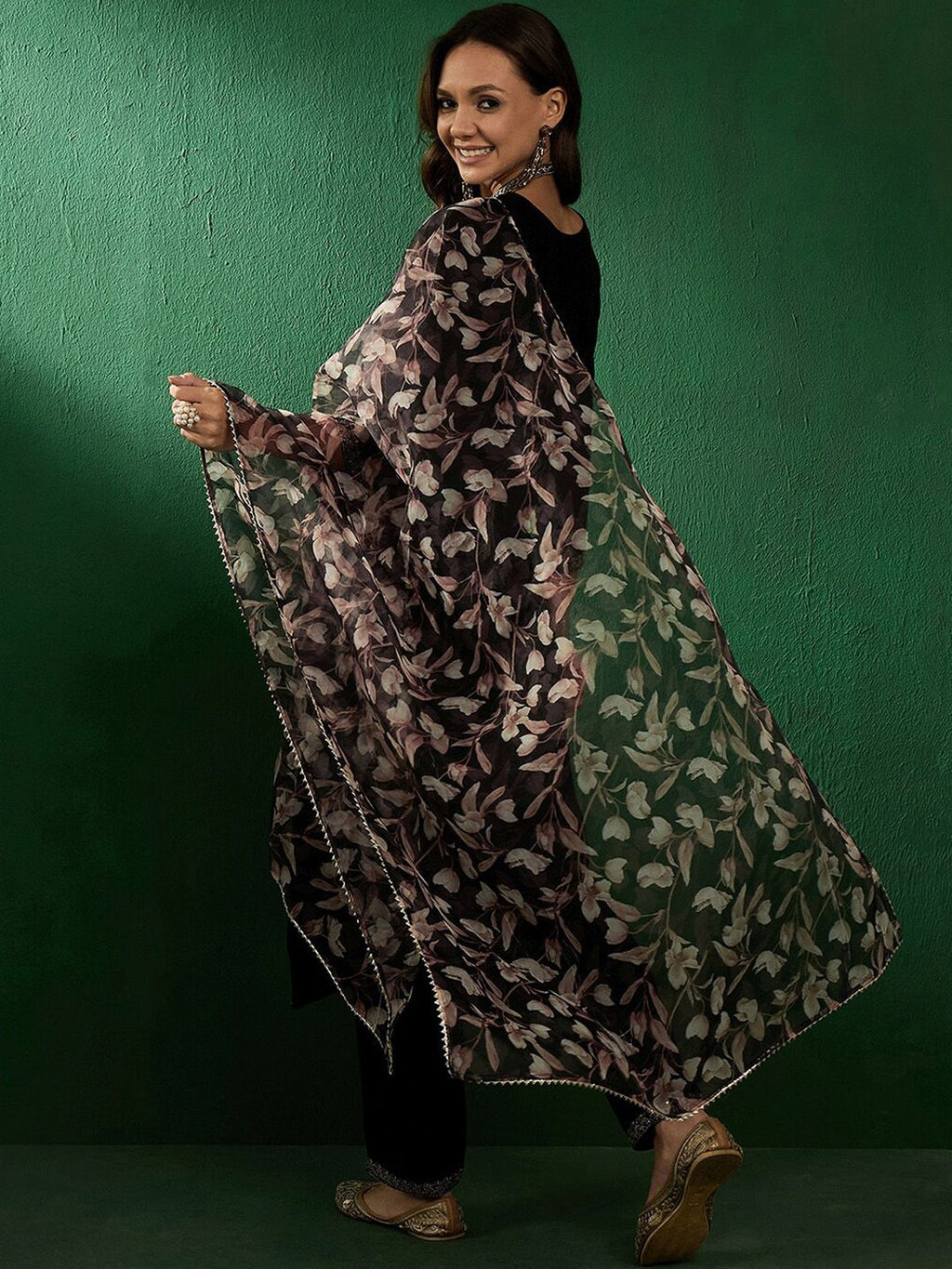 Sangria Floral Embroidered Straight Kurta With Trouser & Dupatta | Grocsy