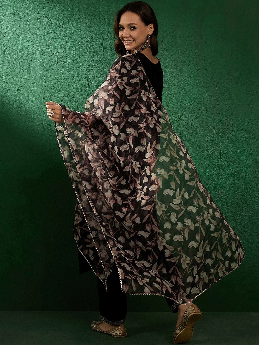 Sangria Floral Embroidered Straight Kurta With Trouser & Dupatta | Grocsy