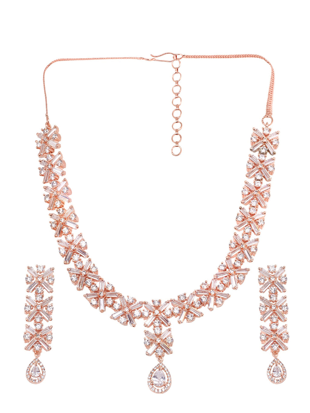 Saraf RS Jewellery Rose Gold-Polished American Diamond Studded Handcrafted Jewellery Set | Grocsy