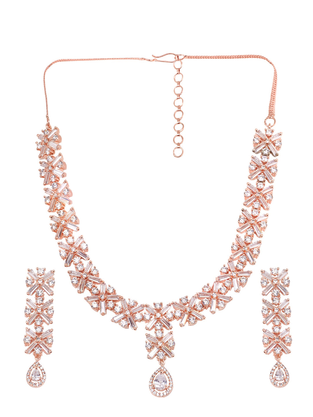 Saraf RS Jewellery Rose Gold-Polished American Diamond Studded Handcrafted Jewellery Set | Grocsy