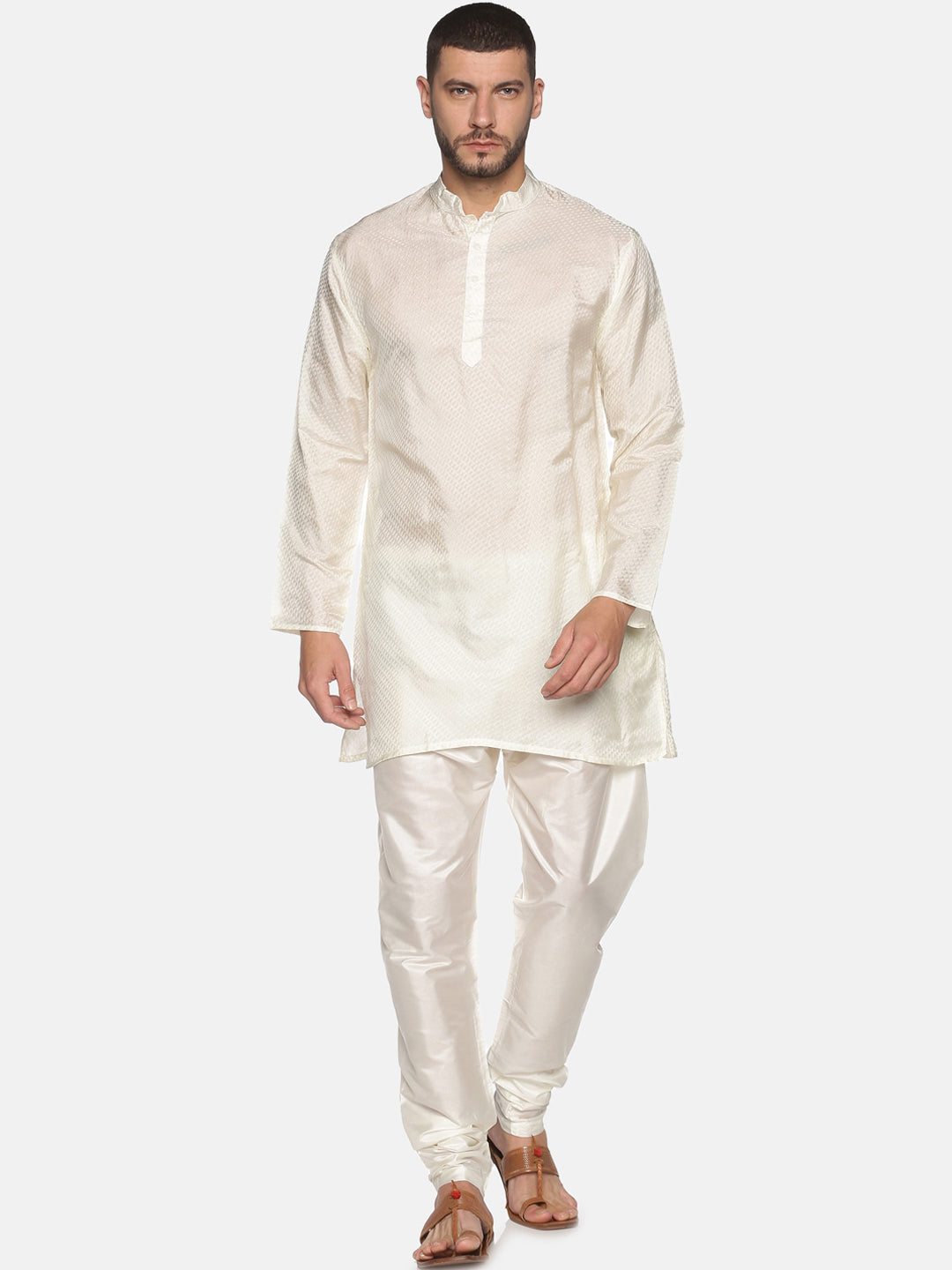 Sethukrishna Mens Off-White Kurta with Pyjamas | Grocsy