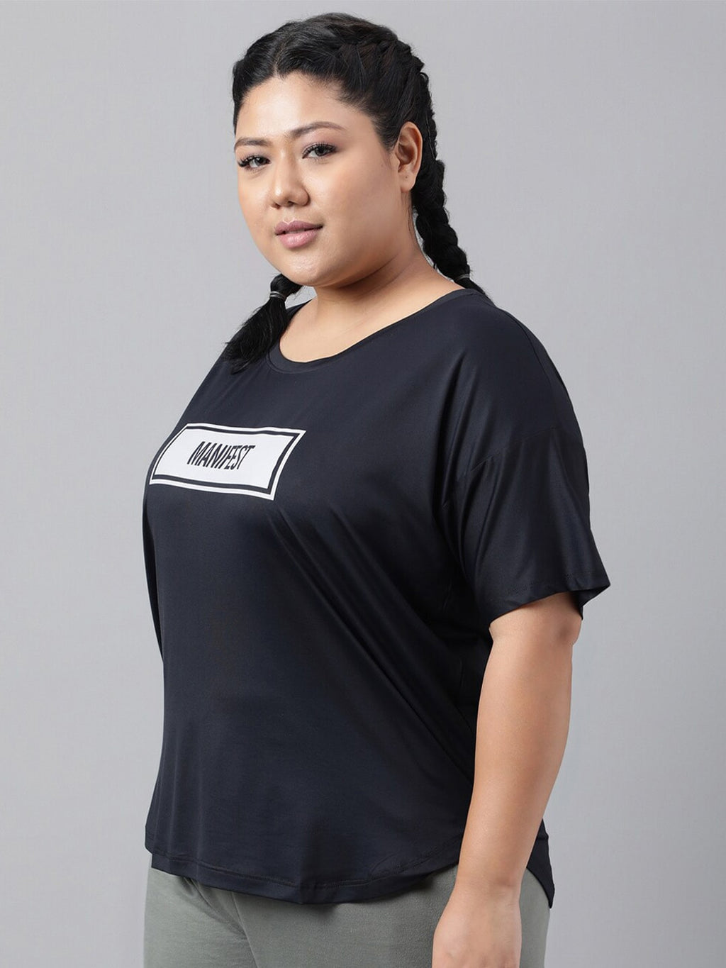 MKH Plus Size Typography Printed Relaxed Fit Dri-FIT T-shirt | Grocsy