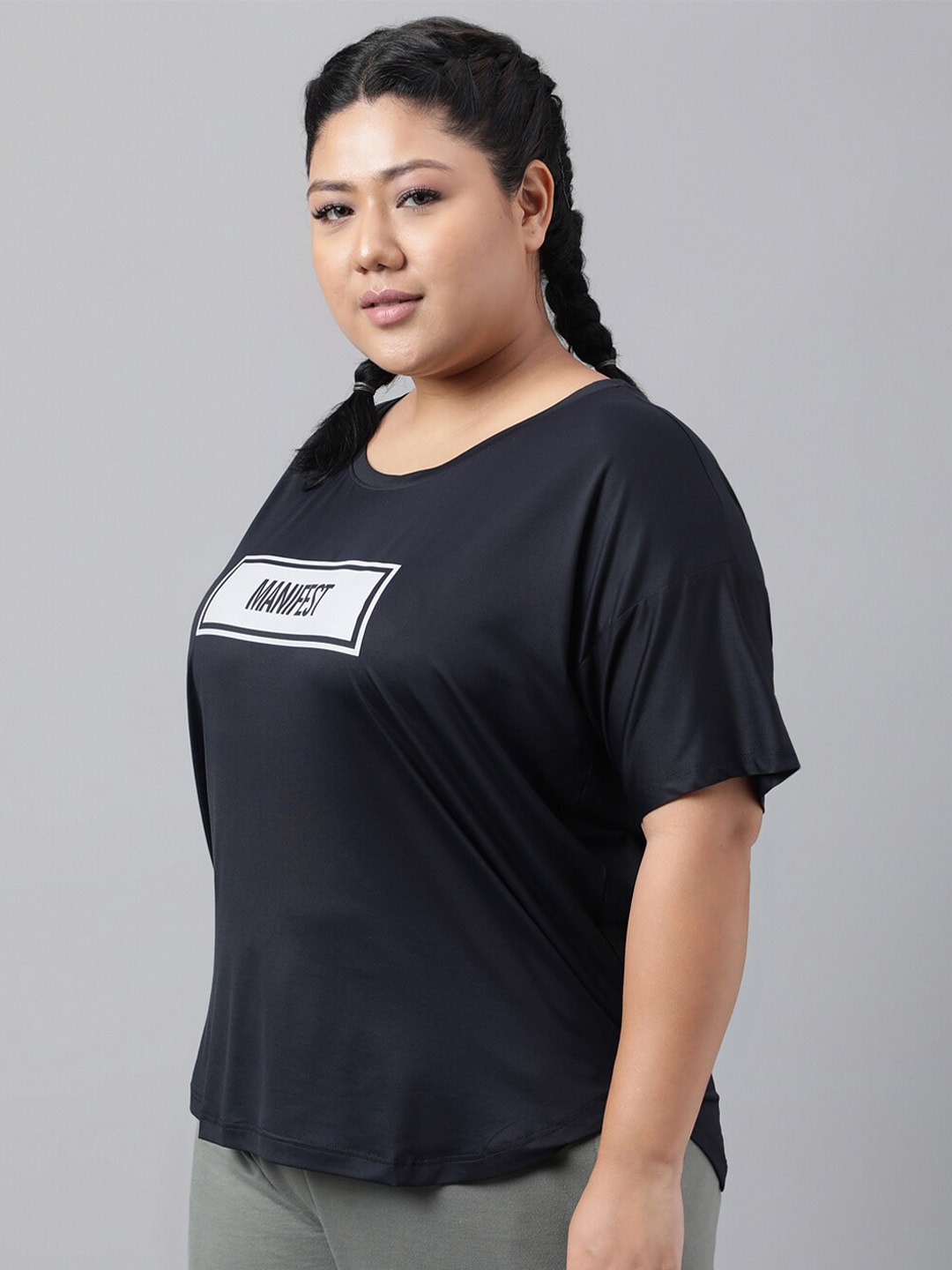 MKH Plus Size Typography Printed Relaxed Fit Dri-FIT T-shirt | Grocsy