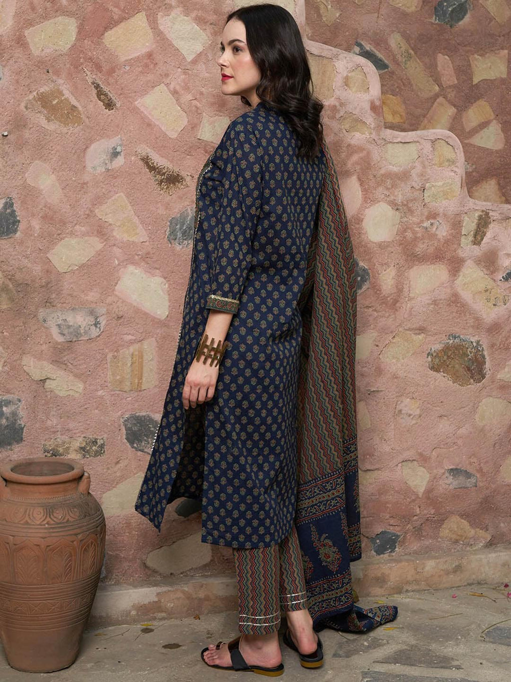 Sangria Printed Pure Cotton Kurta with Trousers & With Dupatta | Grocsy