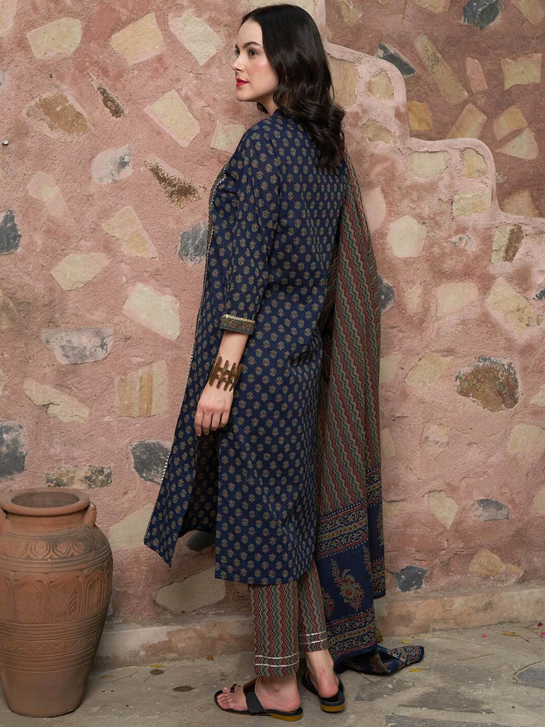 Sangria Printed Pure Cotton Kurta with Trousers & With Dupatta | Grocsy