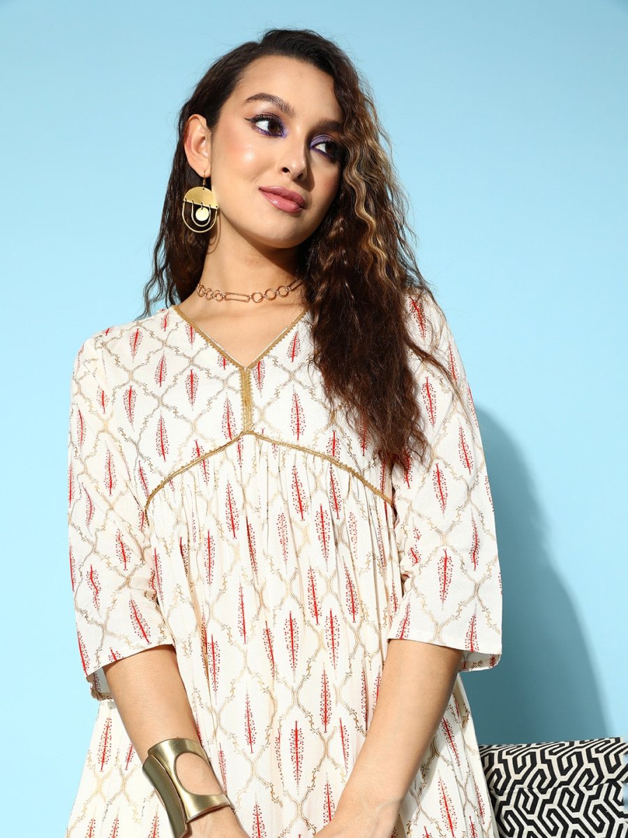 All About You Onyx White & Red Ethnic Motifs Printed Veere Di Wedding Kurta with Palazzos | Grocsy