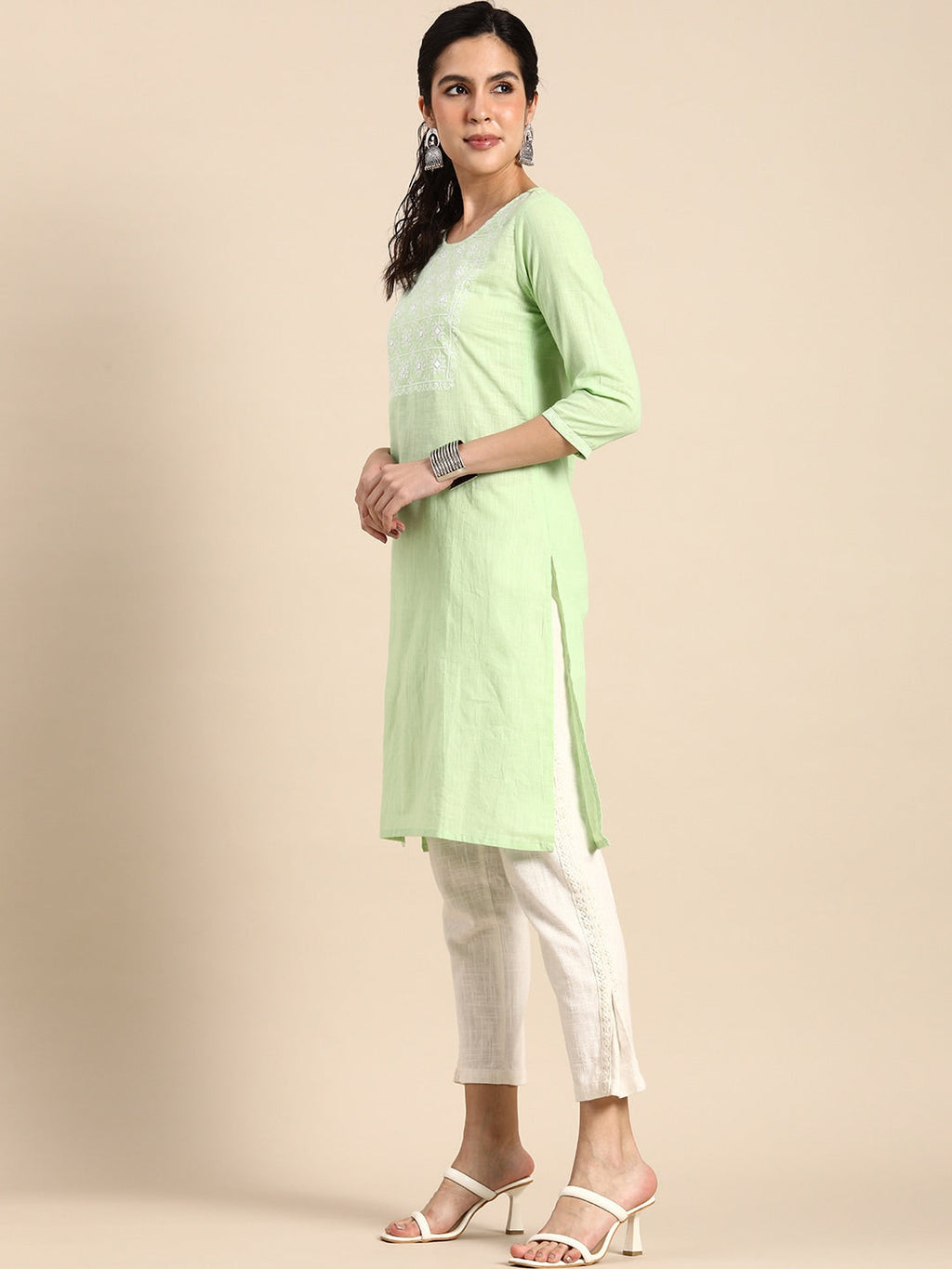 Sangria Women Ethnic Motifs Embroidered Mirror Work Kurta | Grocsy