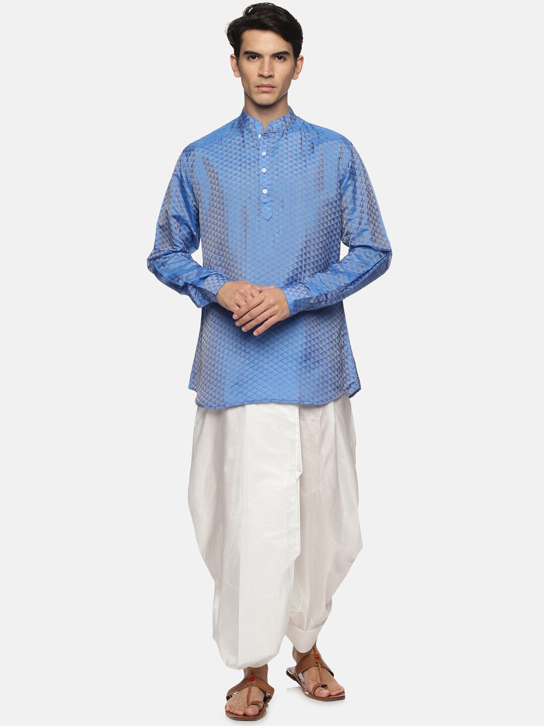 Sethukrishna Men Blue Striped Angrakha Kurti with Dhoti Pants | Grocsy