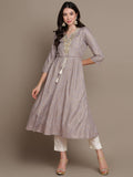 HERE&NOW Embroidered Bandhani Printed Notched Neck Thread Work Anarkali Kurta | Grocsy