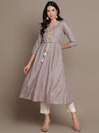 HERE&NOW Embroidered Bandhani Printed Notched Neck Thread Work Anarkali Kurta | Grocsy