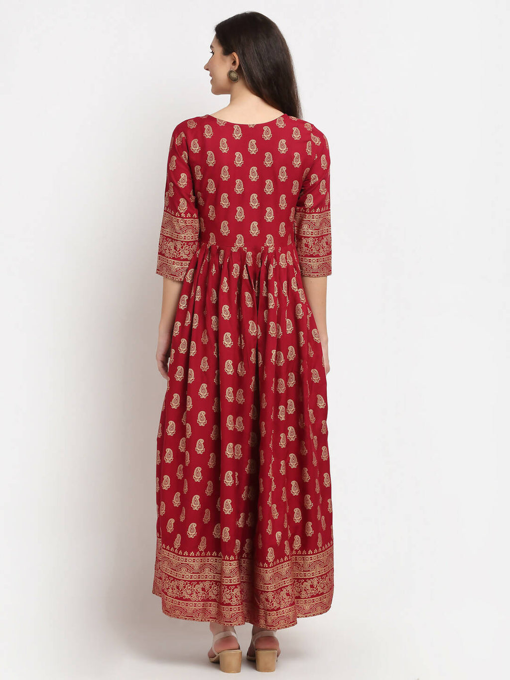 Rudra Bazaar Gold Printed A-Line Kurti | Grocsy