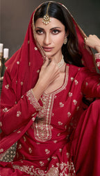Anaita Red Chinon Embroidered Thread Work Stitched Salwar Suit | Grocsy