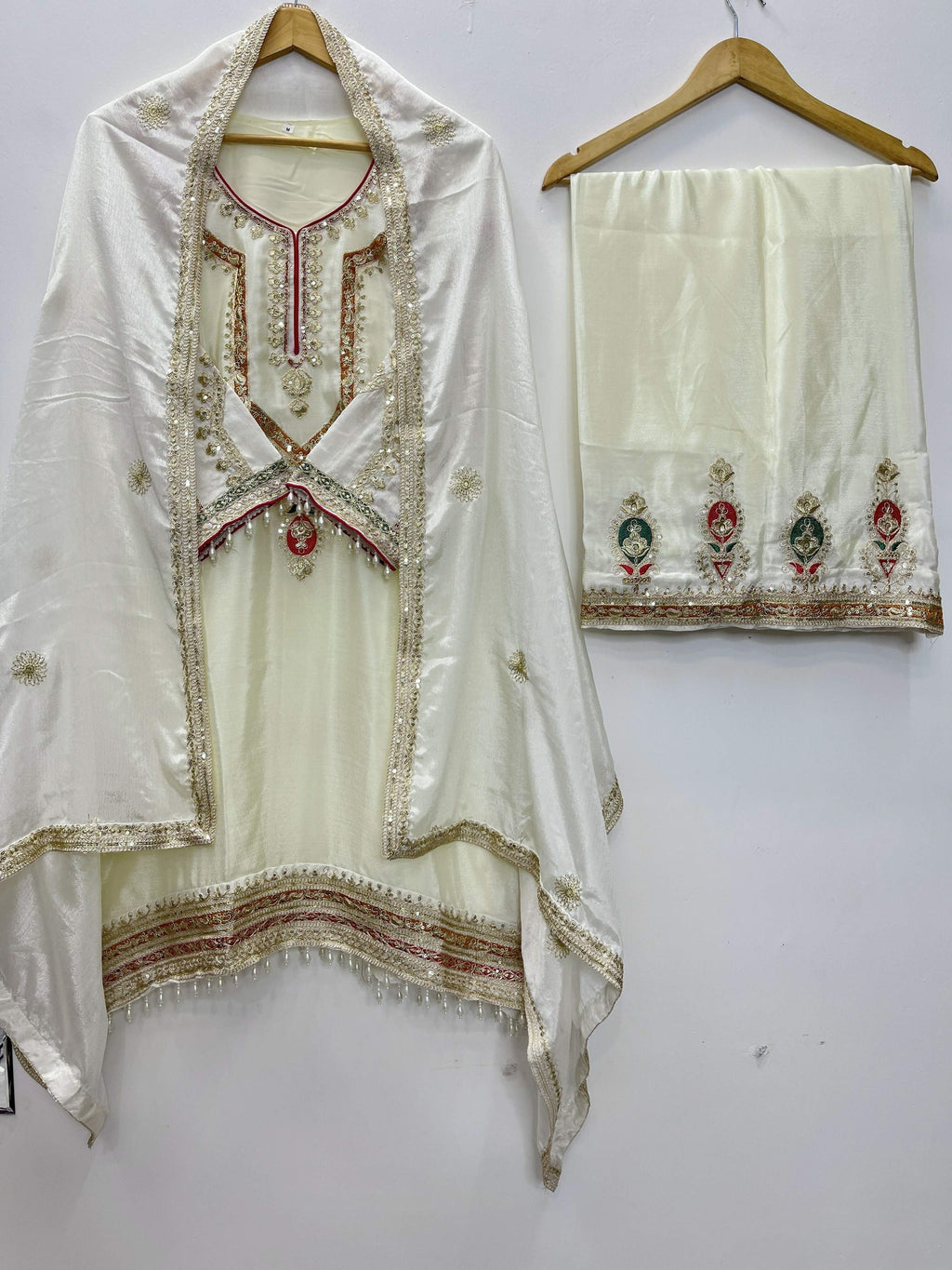 Teeya Creation Cream Color Chinon Silk Party Wear Trending Palazzo Set | Grocsy