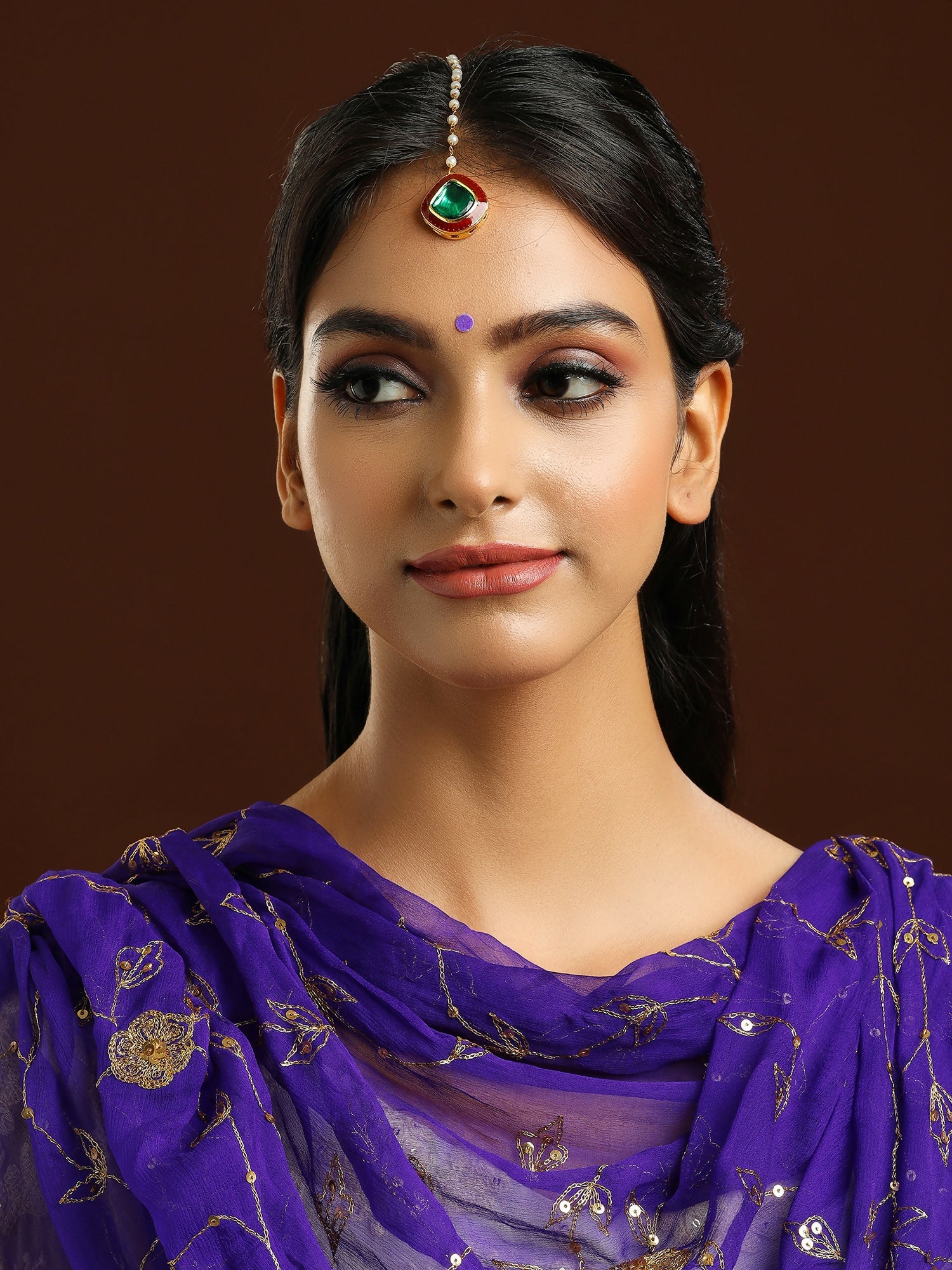 Ruby Raang Green and Red Meenakari Kundan Maang tikka | Grocsy