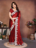 Teeya Creation New Trendy Stylish Party Wear Silk Saree-Red | Grocsy