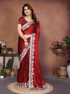 Teeya Creation New Trendy Stylish Party Wear Silk Saree-Red | Grocsy