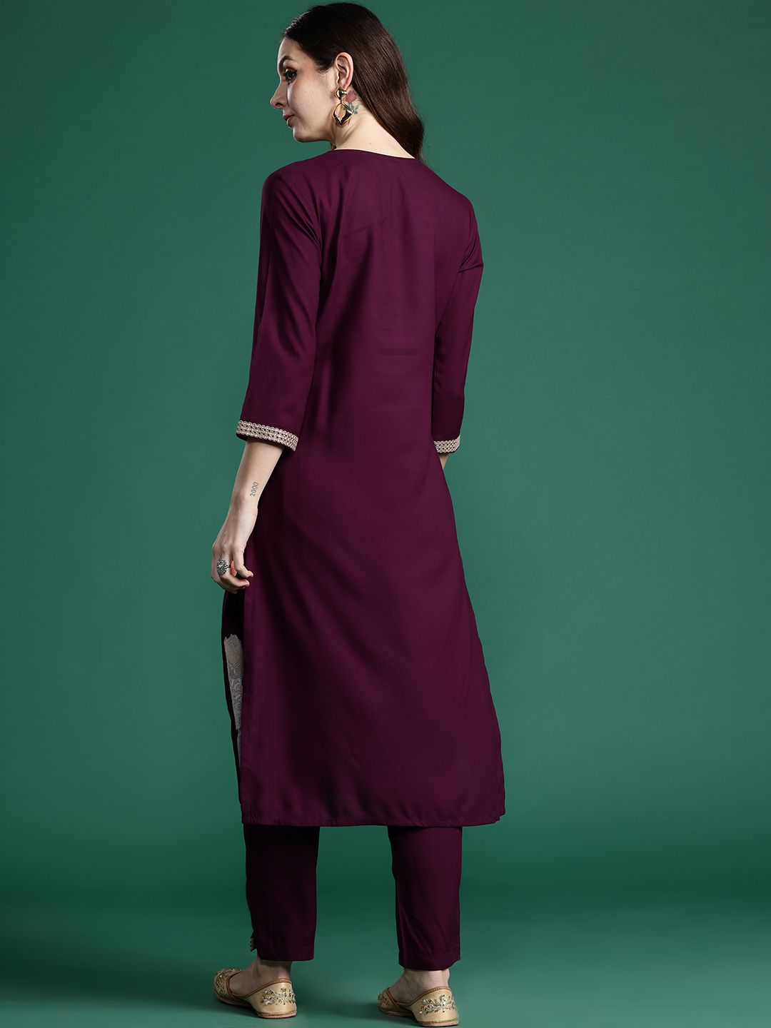 Indo Era Ethnic Motifs Embroidered Sequinned Kurta with Trousers | Grocsy