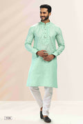 Raivat Ethnic Linen Cotton Pintux Work Kurta Pajama In Pista Green Colour | Grocsy