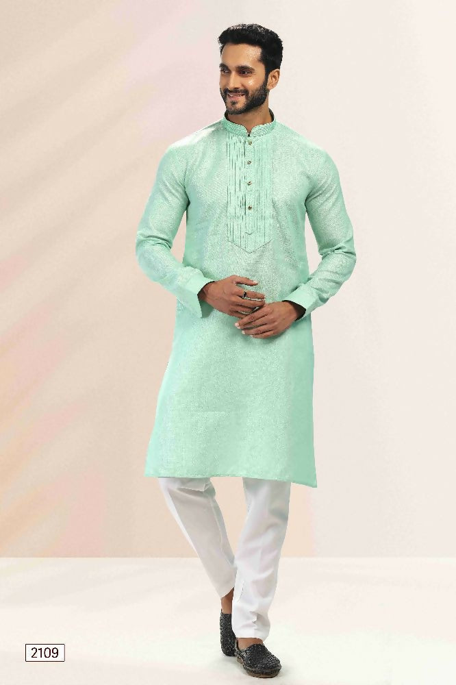 Raivat Ethnic Linen Cotton Pintux Work Kurta Pajama In Pista Green Colour | Grocsy