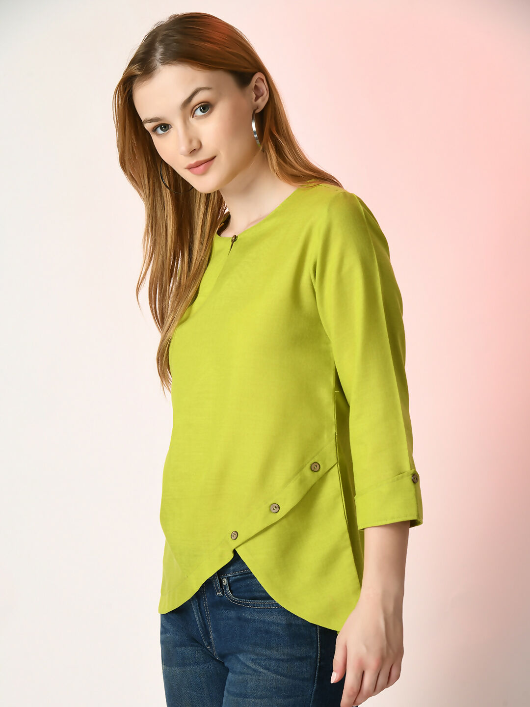 Myshka Women's Green Solid Top | Grocsy