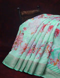 Shades Of Mint Green With Floral Design Semi Chanderi Saree By Gayathri Reddy Designer Studio | Grocsy