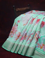 Shades Of Mint Green With Floral Design Semi Chanderi Saree By Gayathri Reddy Designer Studio | Grocsy